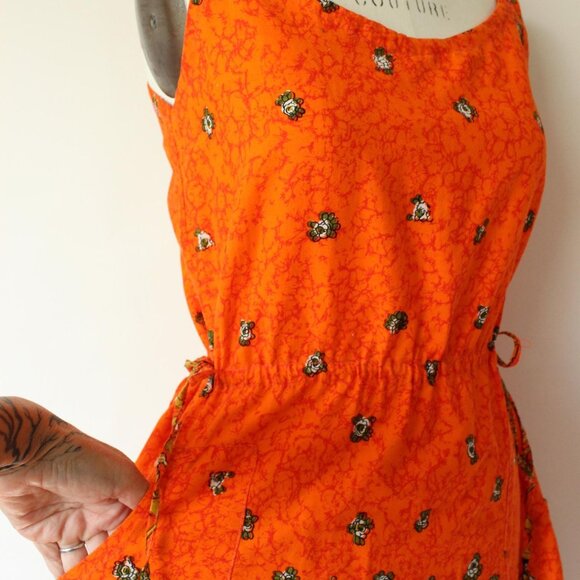 Vintage 1970s 1980s Dress with Pockets, Orange and Black Floral Print Sundress, - Picture 5 of 10